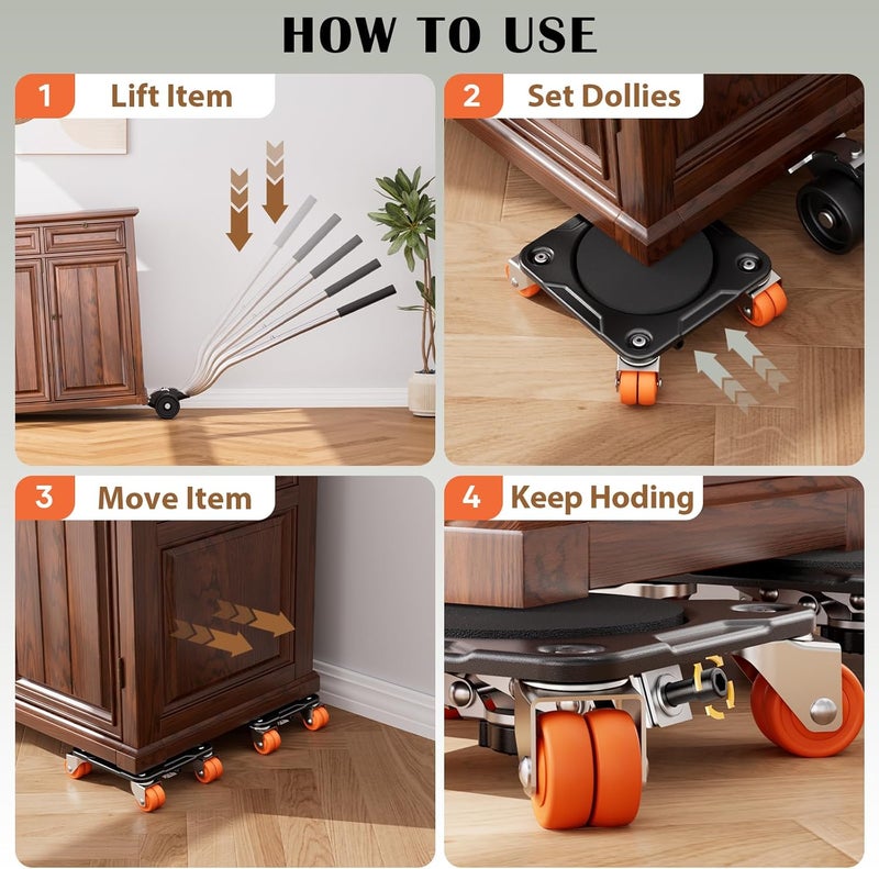 ONEON Furniture Mover Ultra Parked Edition with 10 Wheels – All-New Upgraded Double-Wheeled Low-Profile Dolly with Parking Lock for Long-Term Placement Under Heavy Item, Supports up to 2200 lbs - Image 5